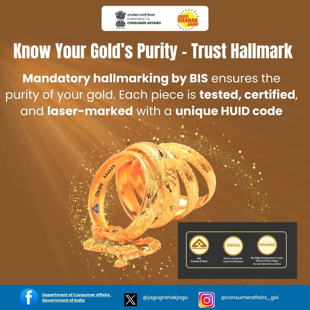 Know your gold's purity - Trust Hallmark Mandatory Hallmarking by BIS ensures the prity of GOld. Each piece is tested,certified & laser marked with a unique HUID Code.